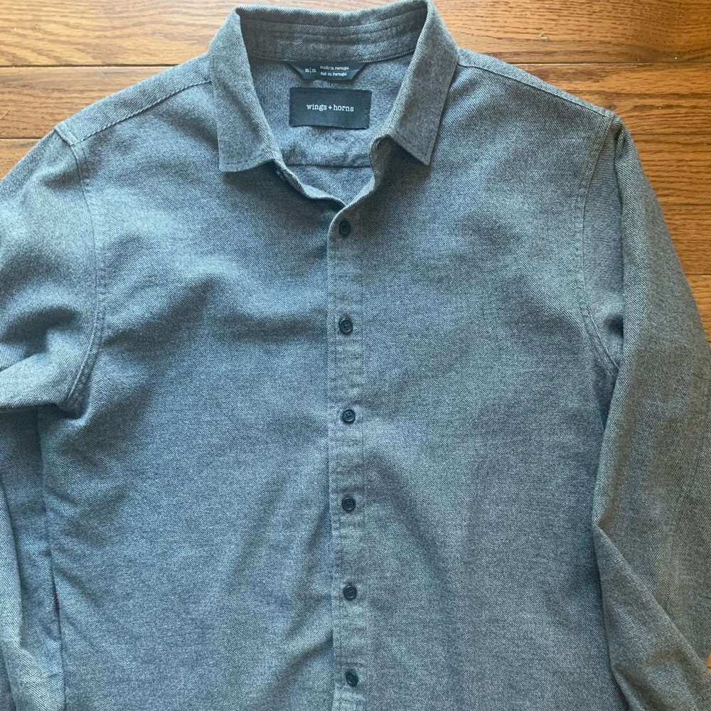 Men’s Wings + Horns heavyweight twill button front shirt Gray Medium